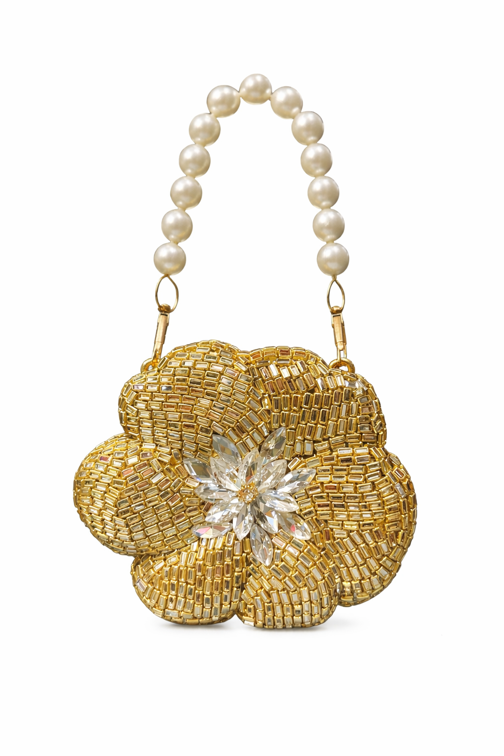 *Golden Bloom Kundan Flower Clutch*