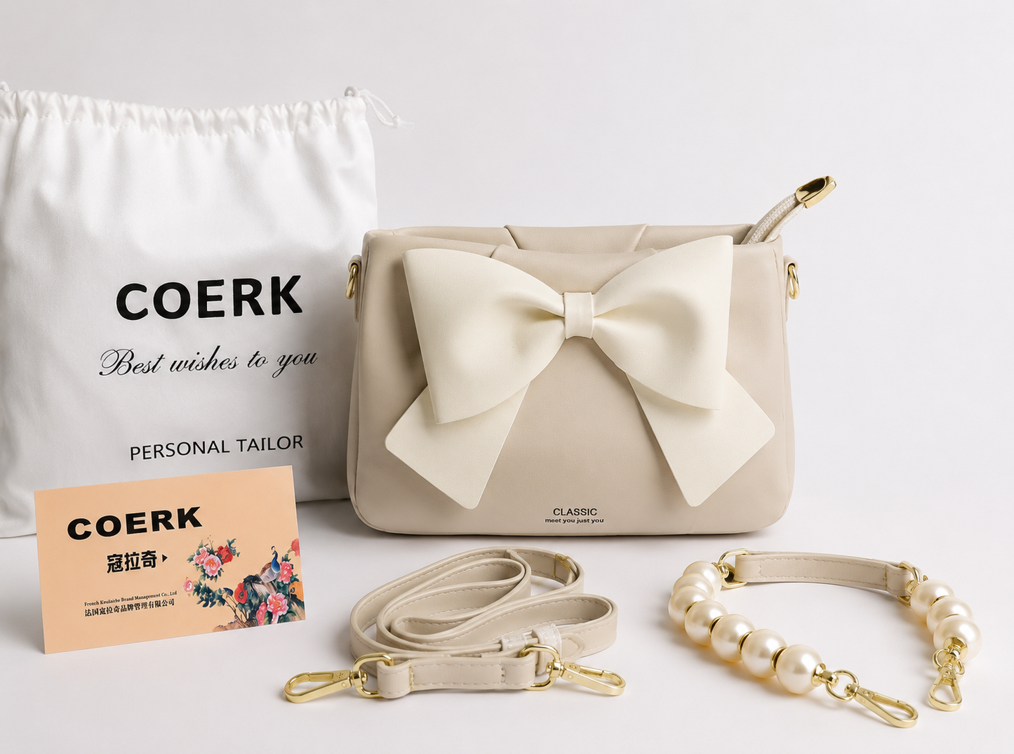 Bow leather bag with box packing
