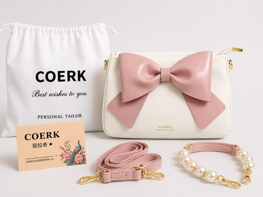 Bow leather bag with box packing