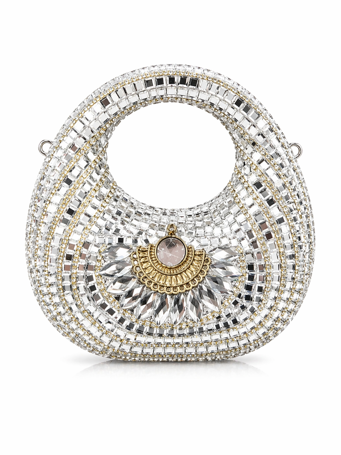 Silver Kundan Moon Clutch
