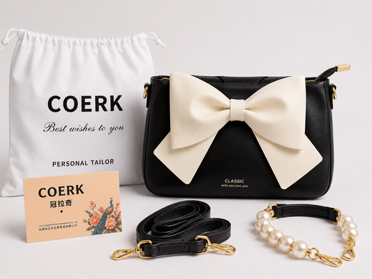 Bow leather bag with box packing