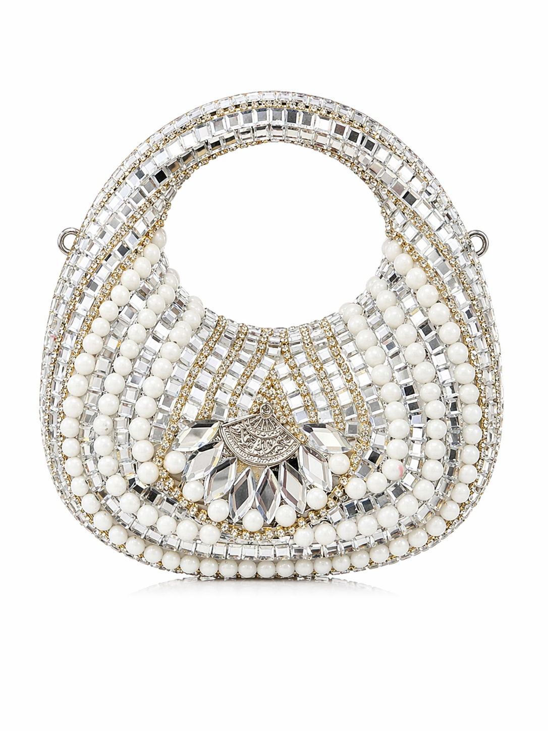 Silver Kundan Moon Clutch
