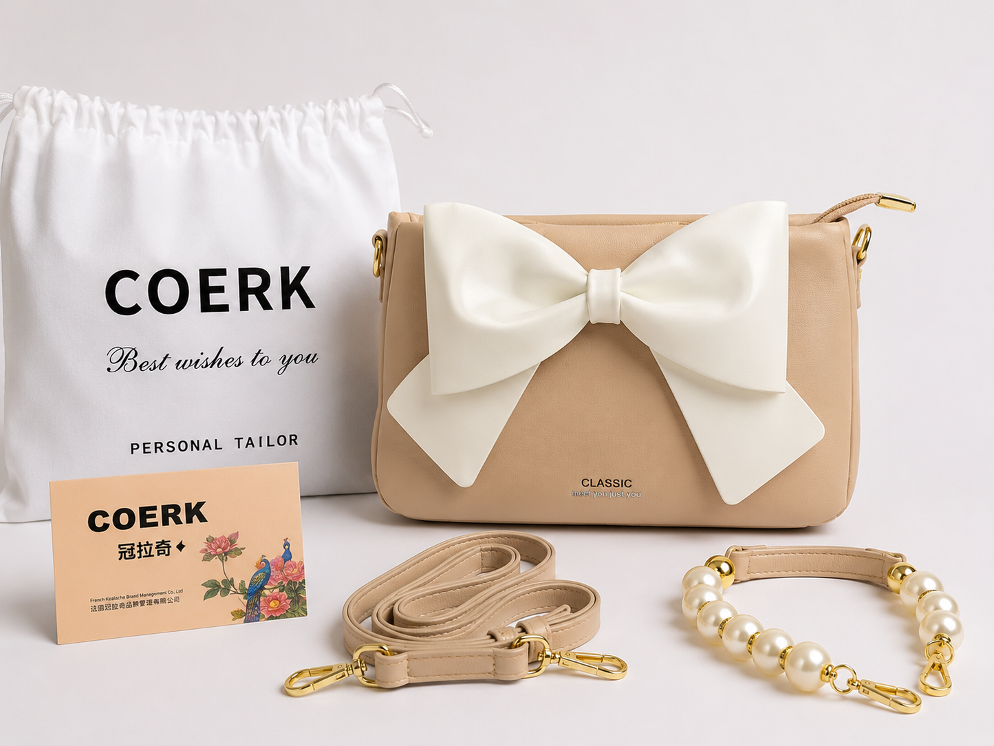 Bow leather bag with box packing