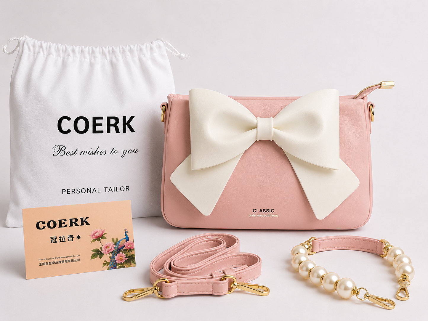Bow leather bag with box packing