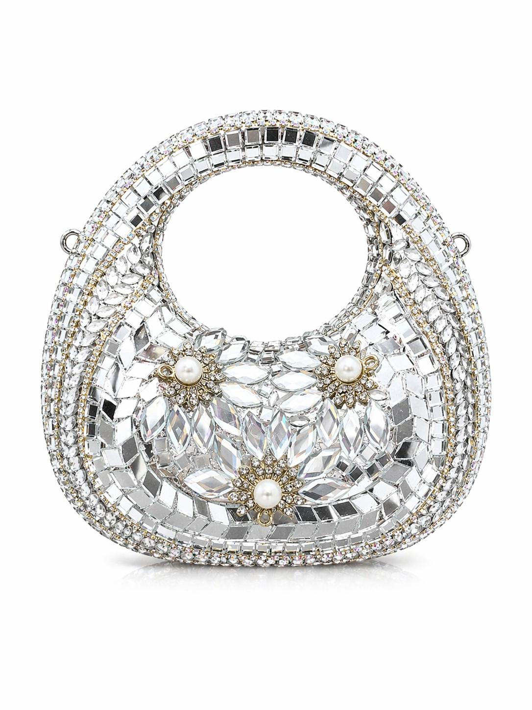 Silver Kundan Moon Clutch