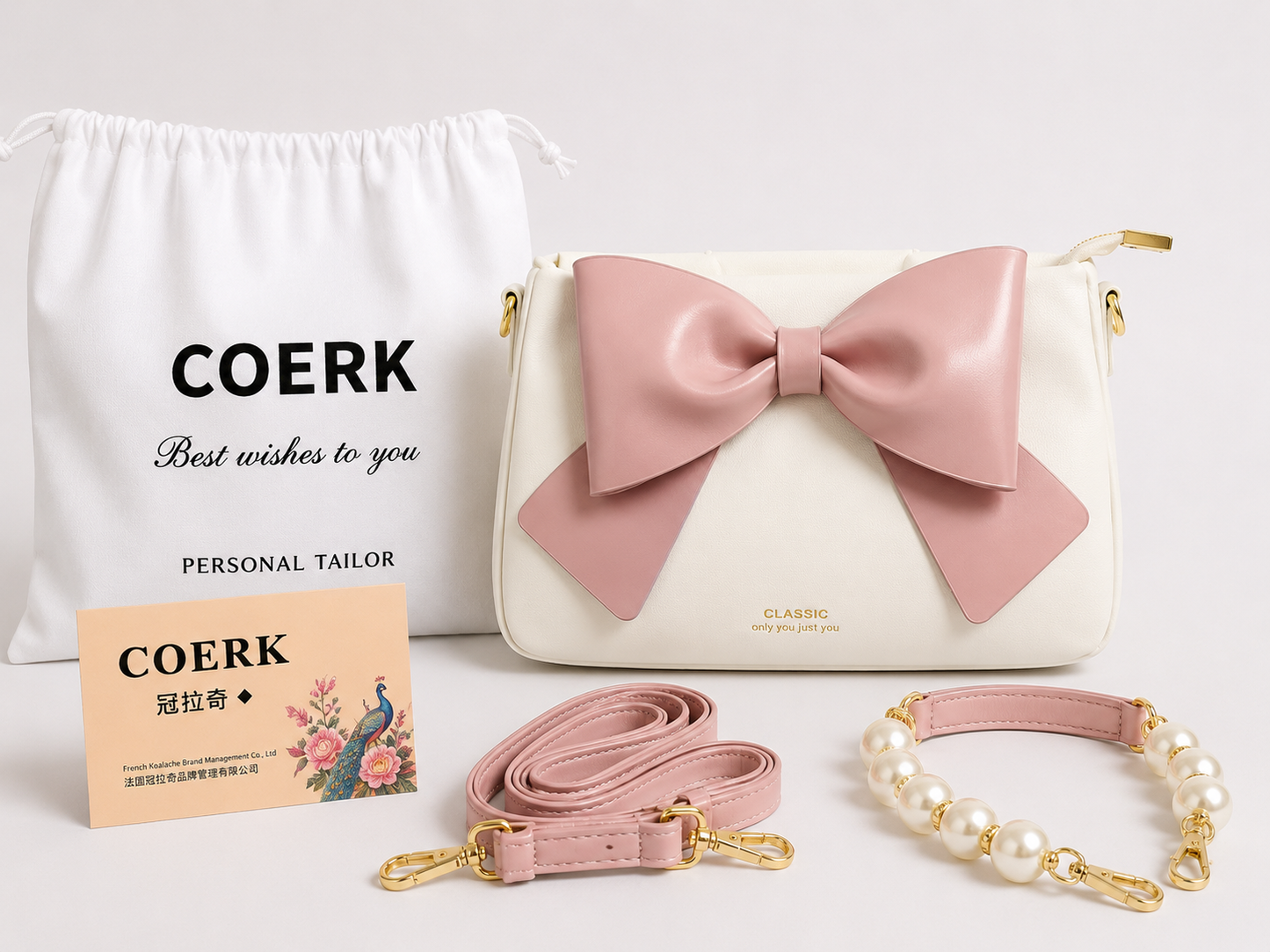 Bow leather bag with box packing