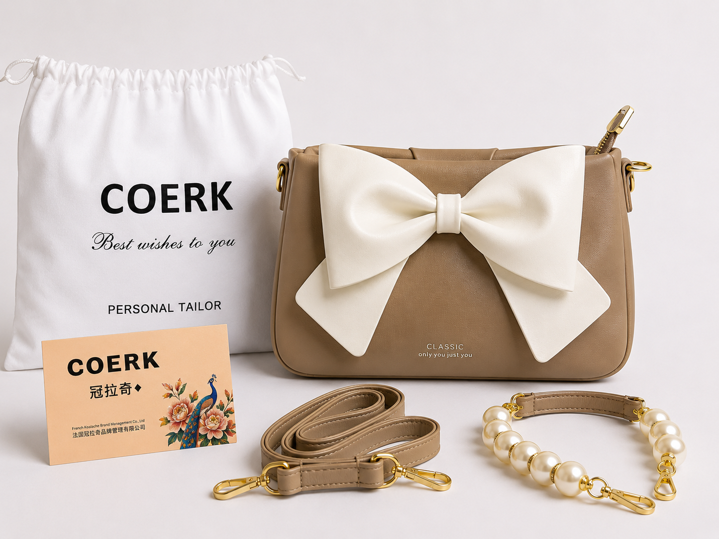 Bow leather bag with box packing