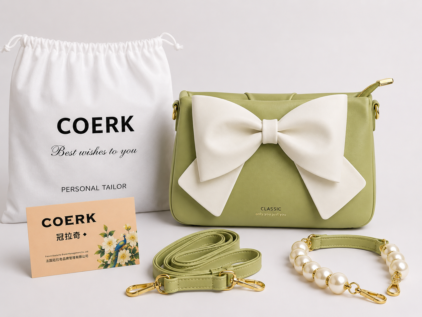 Bow leather bag with box packing