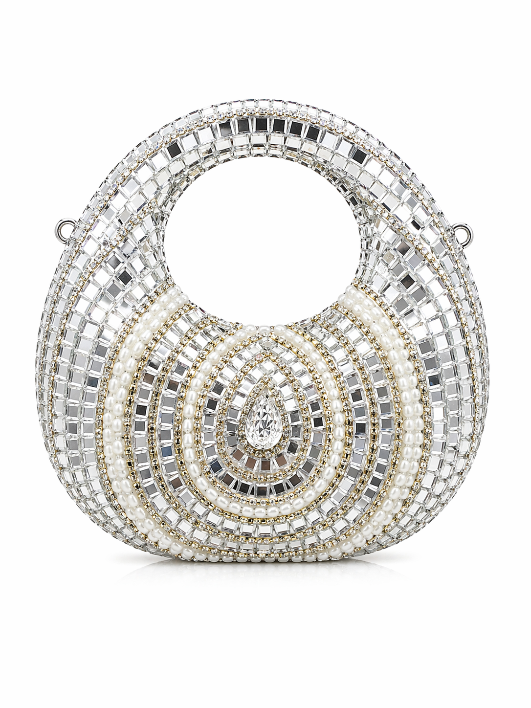 Silver Kundan Moon Clutch