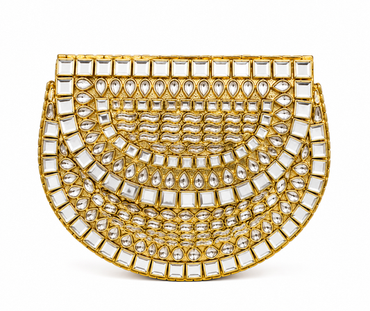D Shape Kundan big Clutch