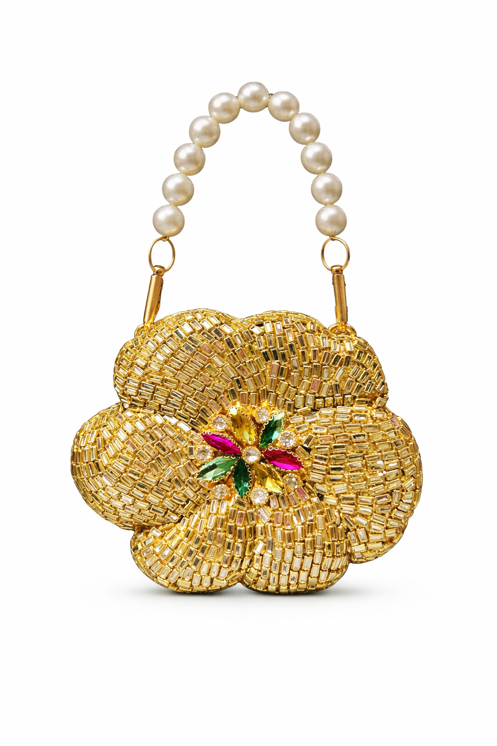 *Golden Bloom Kundan Flower Clutch*