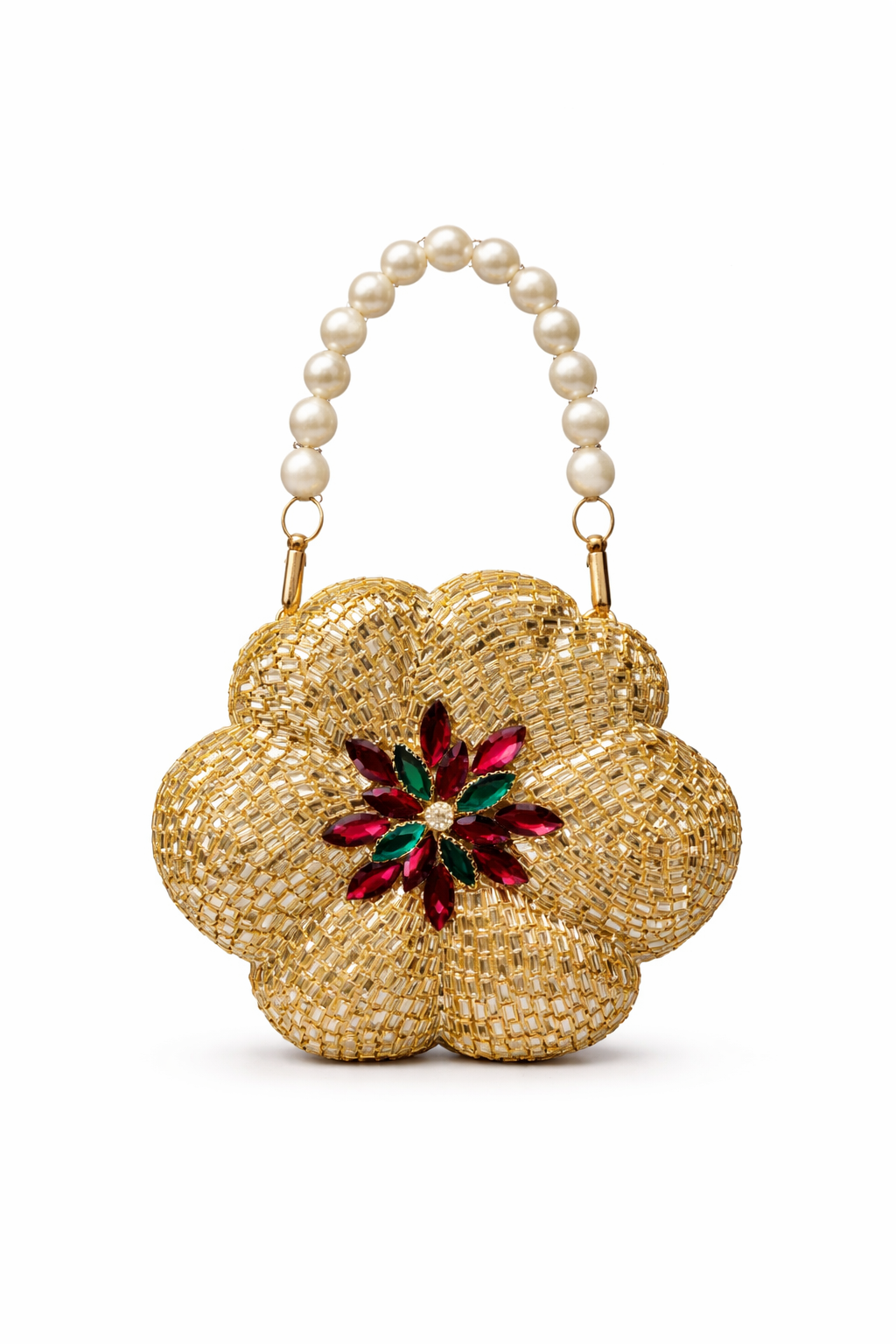 *Golden Bloom Kundan Flower Clutch*