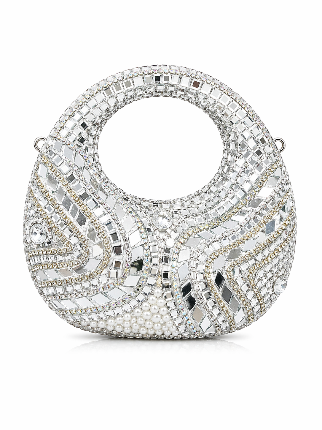 Silver Kundan Moon Clutch